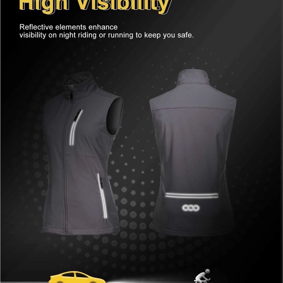 Women's Windproof Vest Outerwear Gray 6 Pockets & Reflective Design Size Large - Picture 14 of 16